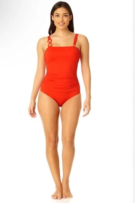 Traje de baño asimétrico de una pieza con correa de anillo Anne Cole talla 12 Spice nuevo con etiquetas 💟 Foto 1 de 4