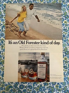 Vintage 1969 Old Forester Bourbon Print Ad Couple Running On The Beach - Picture 1 of 7
