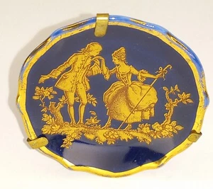 Miniatur Limoges Teller Porzellan Kobaltblau und Gold Hofpaar  - Bild 1 von 4