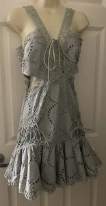 New Women ASOS Feafoam Green Eyelet Lace Cutout Ruffle Mini Dress Size 4 - Picture 1 of 8