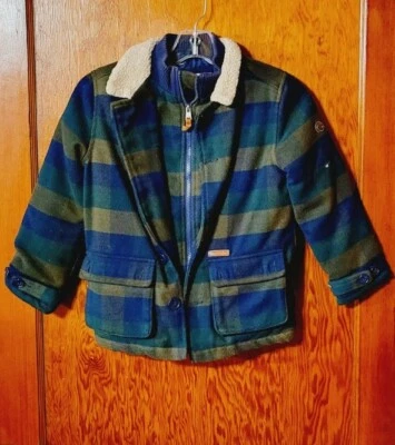 Мальчики винтажный BEN SHERMAN клетку шерпа рубашка куртка Sz. Маленький 6-7 Y зеленый и синий - Изображение 1 из 4