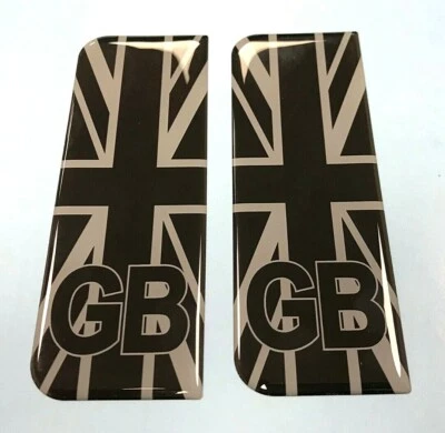 Domed Black & Grey Union Jack GB Vehicle Number Plate Stickers - HIGH GLOSS GEL