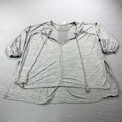 Free People Top Blouse Womens Small Gray 3/4 Sleeve Rayon Linen Blend Oversized - Image 1 of 4