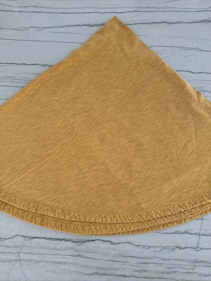 Crate & Barrel Linden Round Gold Yellow Fall Tablecloth Cotton Blend 70" 482-927 - Image 1 of 4