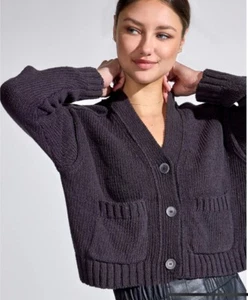 Brochu Walker The Cropped Cardigan in washed black /charcoal Women's size L - Picture 1 of 9