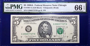 1988A $5 Federal Reserve Note Fr-1980-G Chicago PMG66 Gem EPQ - Picture 1 of 2