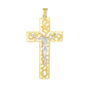 Kreuz-Anhänger 14kt Gold zweifarbig Diamantschliff/strukturiert - Bild 1 von 2