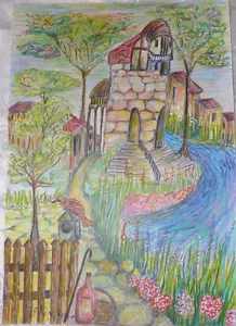 GEMÄLDE 13,5 X 19,5 IN AQUARELL + STIFTE VON RIVKA FILIIN INSPIRIEREND - Bild 1 von 8