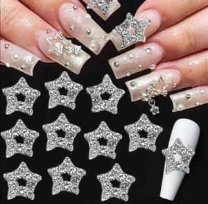 10pcs 3D Zircon Star Nail Charms Nail Gems Rhinestones for Nails Silver/Gold - Picture 1 of 8