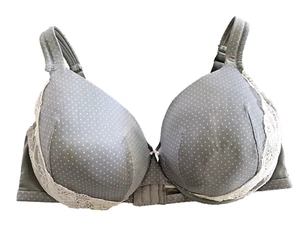 Cacique 44D Bra Boost Balconette Gray Lace Polka Dot Lightly Lined FANCY - Picture 1 of 8