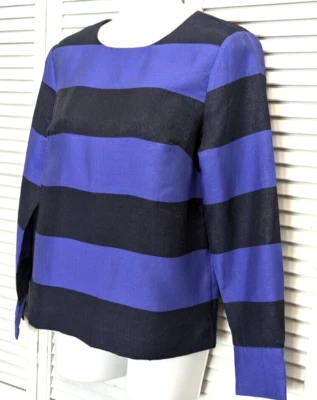 Blusa de mujer Banana Republic manga larga azul negro a rayas nueva con etiquetas XS metálica Foto 1 de 4