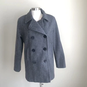 VTG Marvin Richards Wmns S Gray Wool Double Breasted Peacoat Reefer Coat Anchors - Picture 1 of 12