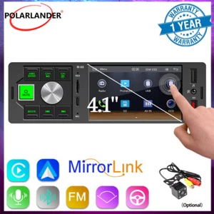 Single 1 DIN Apple Carplay 4.1" Car Radio Bluetooth MP5 Touch Screen Stereo Cam - Picture 1 of 14