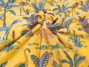 Indian Yellow Jungle Printed Velvet Fabric Dress Sewing Upholstery Velvet Fabric - Picture 1 of 7