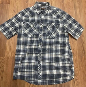 Patagonia Shirt Mens Medium Blue Plaid Short Sleeve Snap Button Western Outdoors - Picture 1 of 12