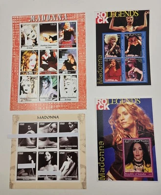 Conjunto de 4 hojas de colección de estampillas de Madonna leyenda de la música pop del Congo y Somalia Foto 1 de 4