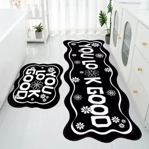 Black Bathroom Decor Bath Runner Rugs 19" x 59" + 20" x 24" You Look Good Mat... - Bild 1 von 7