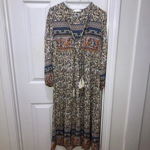 R Vioimos Dress Women Small Multicolour Floral boho midi peasant tassel - Picture 1 of 11
