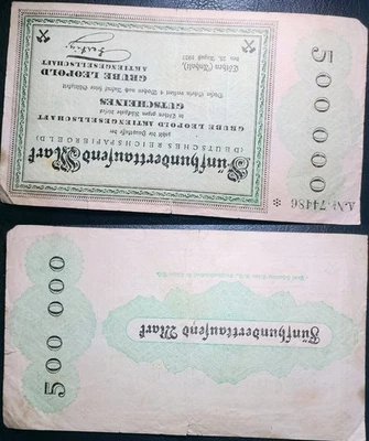 1923 Deutschland Notgeld Grube Leopold 500.000 Mark Cöthen Anhalt Hyperinflation - Image 1 of 4