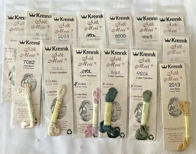 Kreinik Silk Mori Needlepoint Thread Lot of 14 Assorted Color 1/2 Skein 2.75Yds - Image 1 of 4