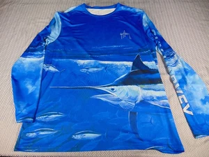 Guy Harvey Men’s XL Long Sleeve Performance Fishing Shirt Blue Marlin Graphic UP - Picture 1 of 7