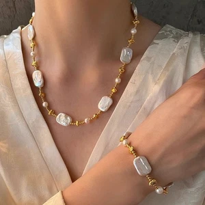 Pulsera collar perlas mar sur blanco barroco natural - Imagen 1 de 4
