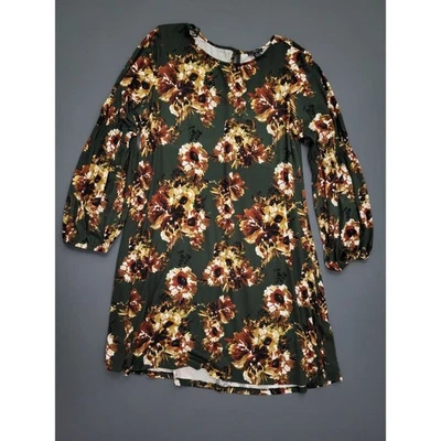 R&K Dress Womens Size 16 Long Peasant Sleeve Knee Length A Line Floral Green - Image 1 of 4