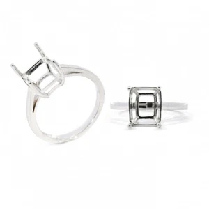 Emerald Cut 10x8mm Solitaire Ring Semi-Mount In 14K White Gold (52777) - Picture 1 of 5