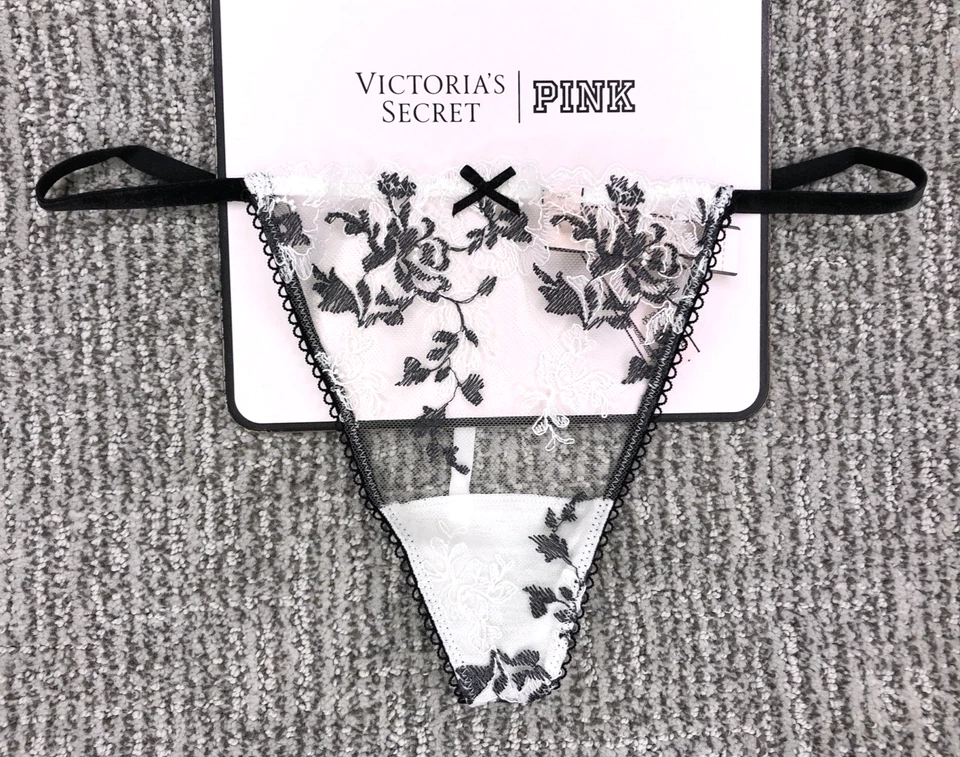 Victoria's Secret Dream Angels Nuevo con Etiquetas Pequeño Blanco Malla Floral Tanga en V Panty Bow Foto 1 de 4