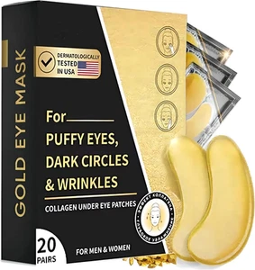 24K Gold Eye Mask, 20 Pairs Eye Patches, Collagen Under Eye Mask, Wrinkle Pat... - Picture 1 of 14