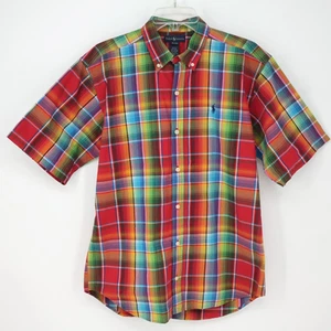 Ralph Lauren Shirt Boys XL 20 Red Blue Plaid Cotton Button Down Short Sleeve - Picture 1 of 9