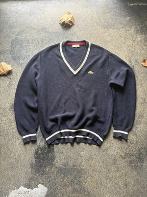 Cárdigan Suéter Tejido Azul Marino y Blanco Talla Grande Y2K De Colección Años 90 Izod Lacoste Cuello en V Foto 1 de 4