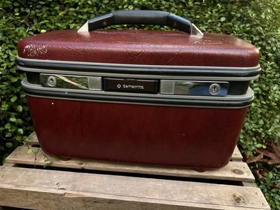 VTG Samsonite Burgundy Train Case Makeup Vanity Hard Shell Mirror Tray 70s 80s - Image 1 of 4