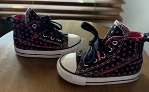 Converse Toddler High Top Shoes Size 6 Black with Pink Polka Dots - Picture 1 of 7