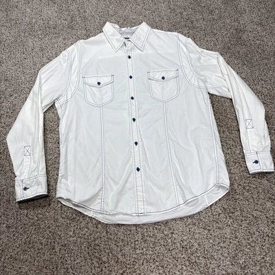 Axis 男式白色蓝色拼接长袖衬衫 L — 第 1/4 张图片