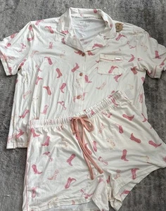 Rae Dunn Cowboy Boots Shorts Pajama Set Sleepwear - Picture 1 of 6