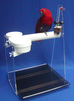 WWW.PRETTYPARROT.COM TABLE TOP Pretty Parrot Perch Feeder 2 cups 1 toy 16" perch height Clear Sides