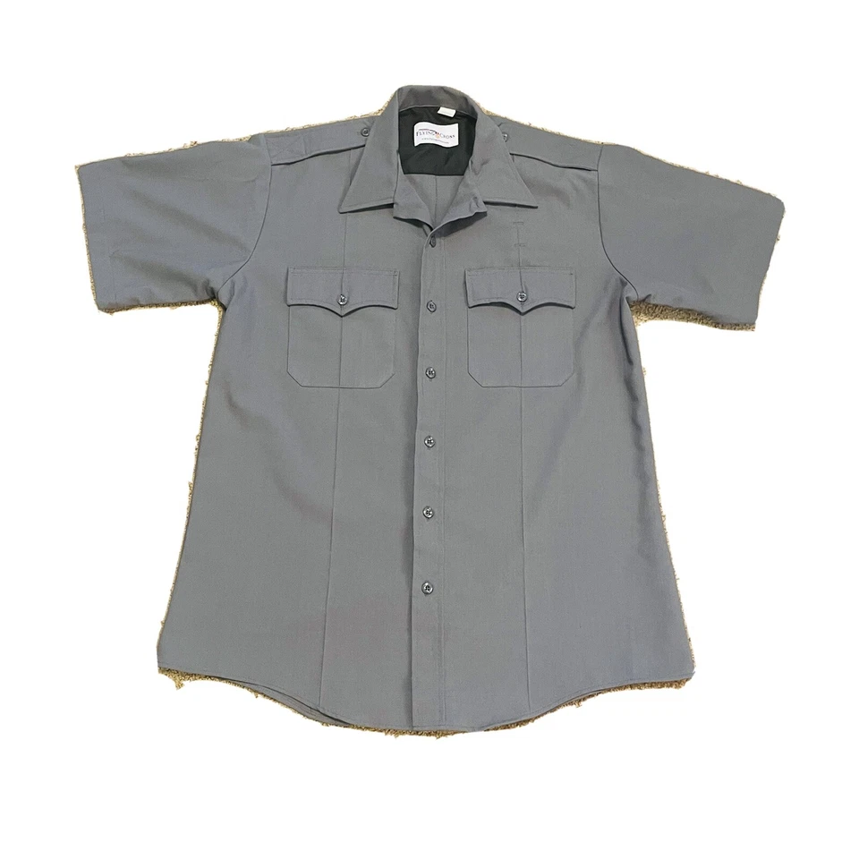 Men's ~FLYING CROSS 96R6691 Short Sleeve Gray Police Shirt~ Size Large Pre Owned - Image 1 of 4