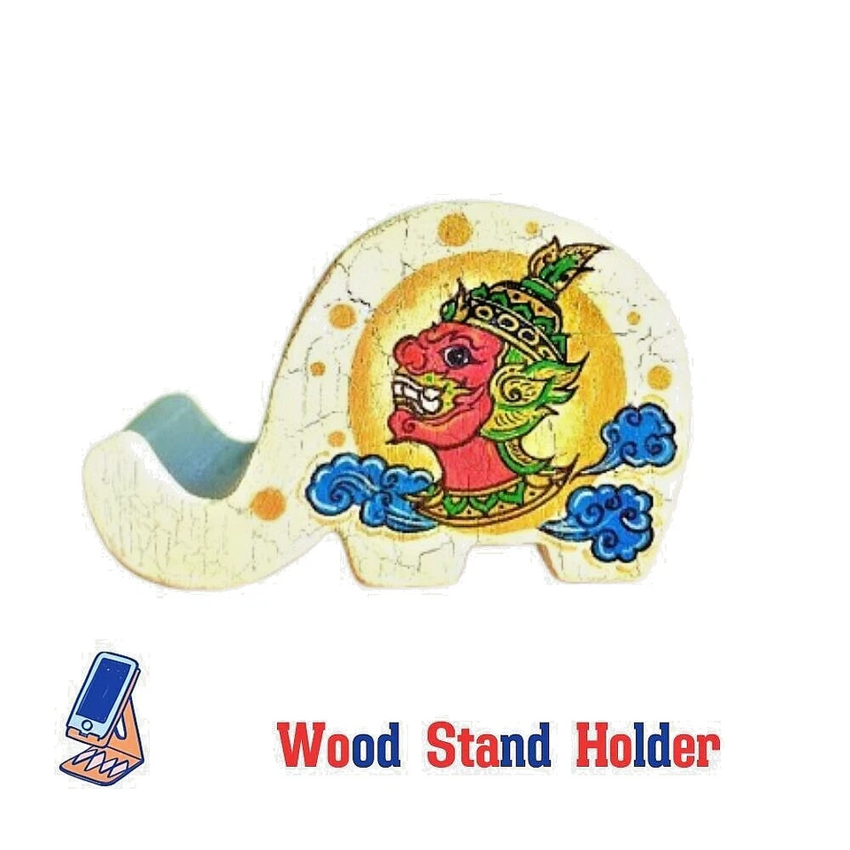 Wood Stand Holder Phone&Tablet Elephant Shape Giant Thai Pattern Gift&New Year - Image 1 of 4