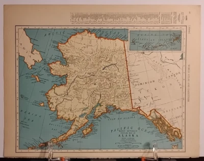 1940 Vintage ALASKA Map Antique Old from Collier's World Atlas & Gazetteer - Image 1 of 4