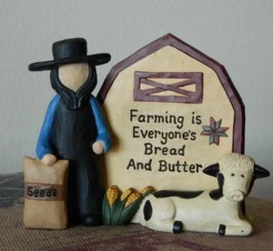 Cubo en flor Amish hombre agricultor granero 2010 decoración popular primitiva 85797 - Imagen 1 de 1
