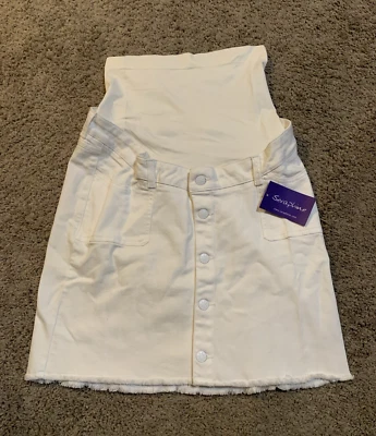 ¡NUEVO CON ETIQUETAS! Falda de Jean Seraphine Maternity Nixie Denim Blanco Panel Completo Dobladillo Crudo Talla 6 Foto 1 de 4