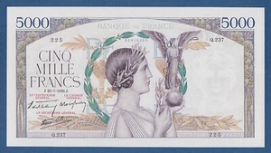 FRANCIA / FRANCE -- 5000 FRANCS ( 20.7.1939 ) -- EBC+ / XF+ -- PICK 97a . - Bild 1 von 3