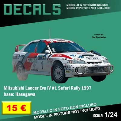 DECALS repro Mitsubishi Lancer Evo IV Safari Rally 1997 1/24 1 24 Hasegawa decal - Immagine 1 di 2
