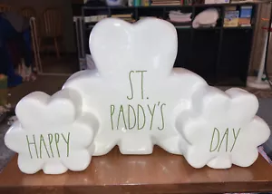 Rae Dunn HAPPY ST. PADDY'S DAY Patrick's Big White 3 Shamrock Ceramic Home Decor - Picture 1 of 12