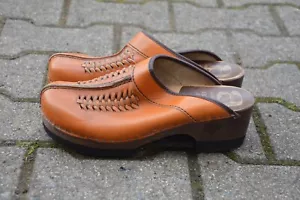 TRUE VINTAGE AMBRÉ CLOGS SCHUHE Badeschuhe LEDER DÄNEMARK 60er SHOES LEATHER 60s - Bild 1 von 11