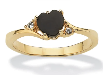 СЕРДЦЕ В ФОРМЕ ОНИКСА КРИСТАЛЛ АКЦЕНТ GP КОЛЬЦО 14K ЗОЛОТО СЕРЕБРО 5 6 7 8 9 10 - Изображение 1 из 2