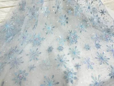 Light Blue Snowflake Fabric Colorful Sequins Embroidery Mesh Fabric DIY Dress - Image 1 of 4