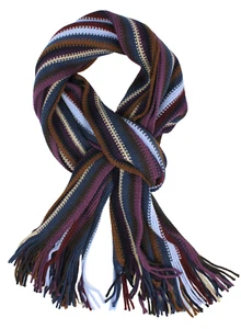 Bufanda de punto rayas largas 100% lana (merino) multicolor hombre mujer con flecos - Imagen 1 de 2