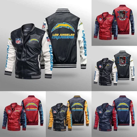 Los Angeles Chargers Leather Jacket Vintage Motorcycle Jacket Winter Outwear Cover